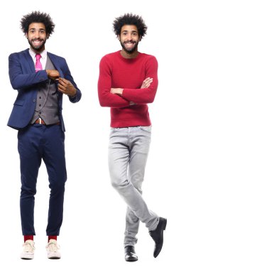 Beyaz arka planda farklı pozlar Afro-Amerikan adam