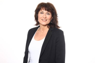 Beyaz arka plan üzerinde poz işkadını