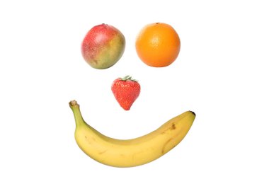 Beyaz arka planda farklı gıda malzemelerinden yüz