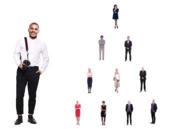 Arka planda farklı çok etnik insanlarla fotoğraf çekmek