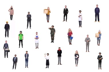 Farklı meslekleri olan bir grup insan.