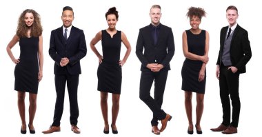 Çok ırklı insanlar kümesi beyaz arka plan üzerinde poz