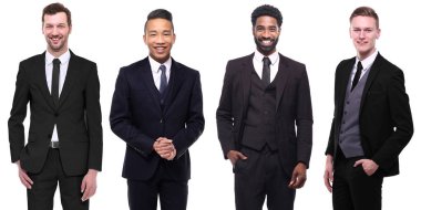 Beyaz arka planda çok ırklı erkek seti