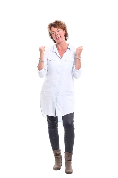 Mujer Feliz Sobre Fondo Blanco — Foto de Stock