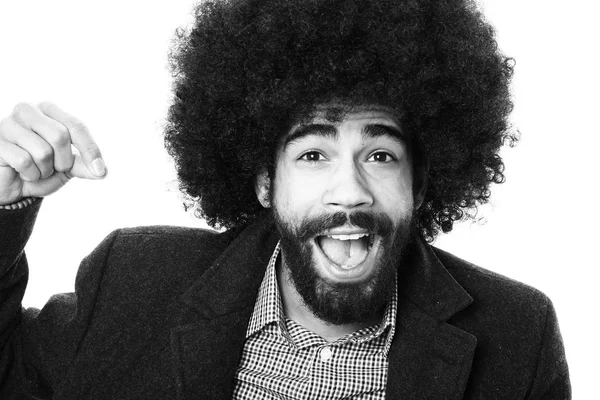 Uomo Afro Americano Con Capelli Ricci Tono Bianco Nero — Foto Stock