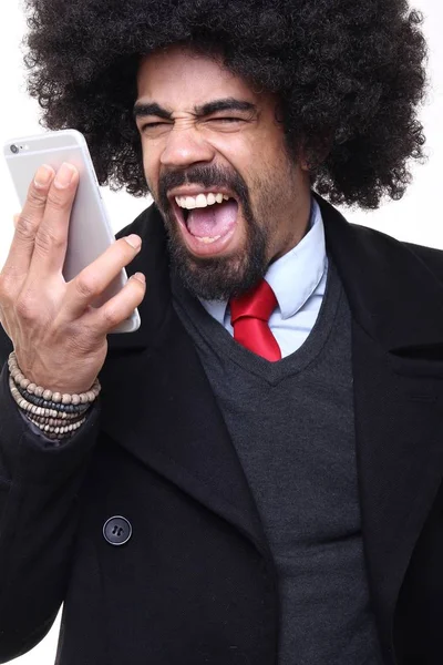 Black Businessman Talking Mobile Phone — Stock Photo, Image