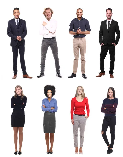 Conjunto Pessoas Multi Étnicas Está Posando Fundo Branco — Fotografia de Stock