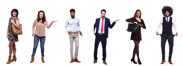 Gruppe Multiethnischer Menschen Posiert Auf Weißem Hintergrund — Stockfoto