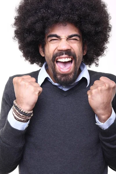 Emotional Black Man Big Hair — Stock Photo, Image