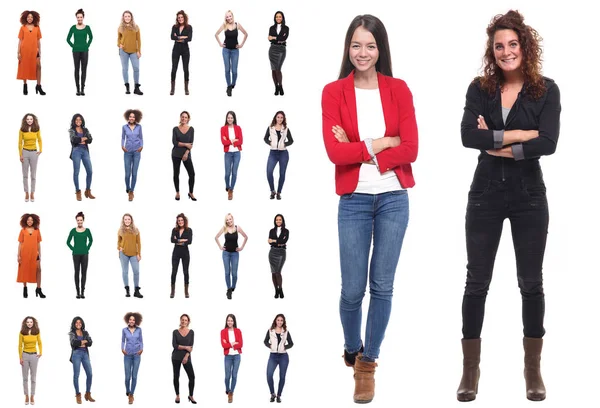 Set Multiracial Women Different Ages White Background — Stock Photo, Image