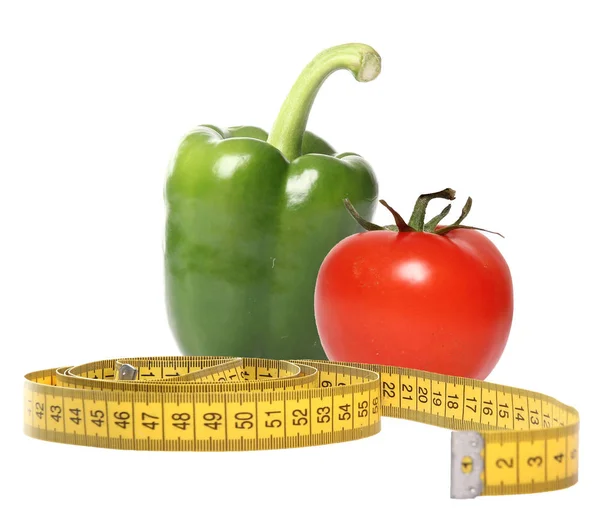 Healthy Concept Measuring Tape Pepper Tomato — Stock Photo, Image