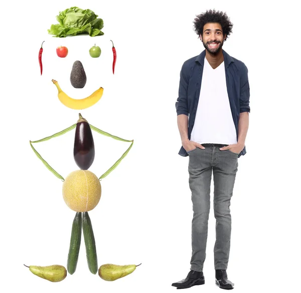 Humain Légumes Fruits Avec Homme Afro Américain — Photo