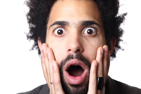 Surprised Black Man White Background — Stock Photo, Image