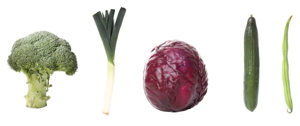 Verschiedene Gemüsesorten Auf Weißem Hintergrund — Stockfoto