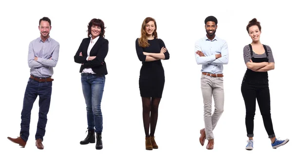 Ensemble Personnes Multi Ethniques Pose Sur Fond Blanc — Photo