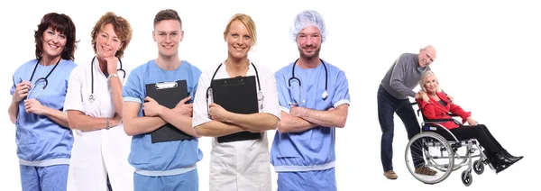 Conjunto Médicos Con Pacientes Sobre Fondo Blanco — Foto de Stock