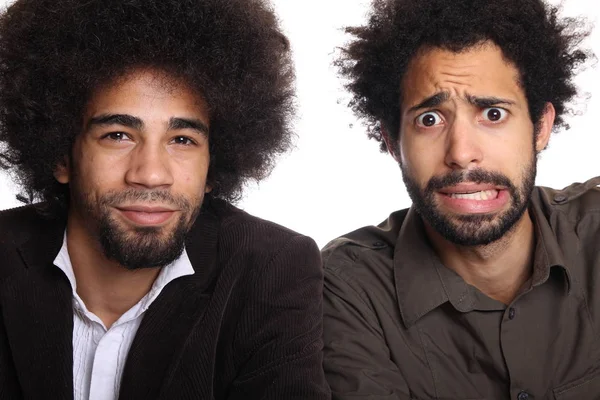 Δυο Μαύροι Άνδρες Ποζάρουν Λευκό Φόντο — Φωτογραφία Αρχείου