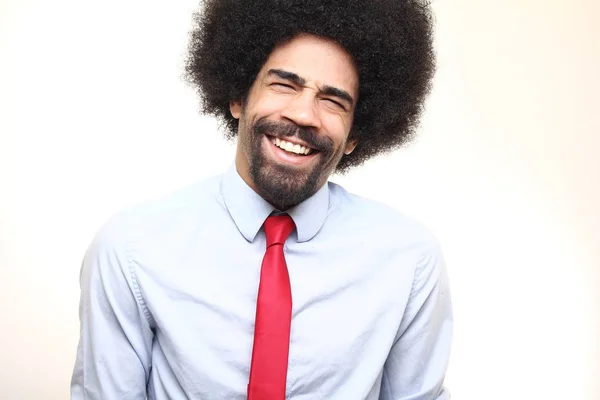 Empresario Afro Emocional Frente Fondo Blanco — Foto de Stock