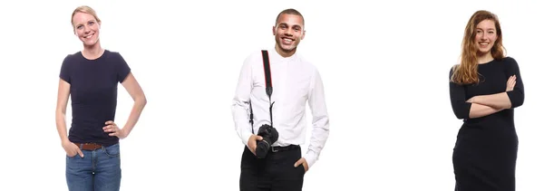 Conjunto Pessoas Multi Étnicas Está Posando Fundo Branco — Fotografia de Stock