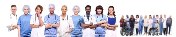 Lekarze Mundurach Medycznych Różni Ludzie Białym Tle — Zdjęcie stockowe