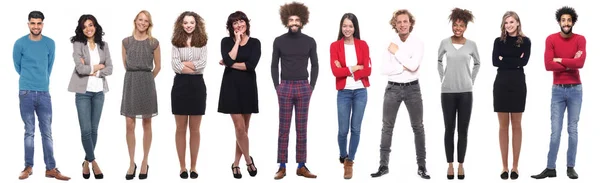 Conjunto Personas Multiétnicas Posando Sobre Fondo Blanco — Foto de Stock