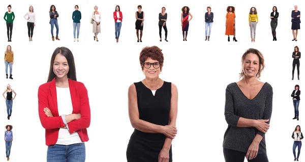 Set Multiracial Women Different Ages White Background — Stock Photo, Image