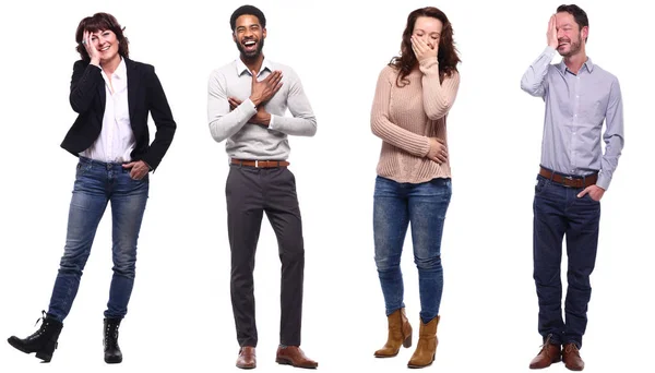 Conjunto Personas Multiétnicas Posando Sobre Fondo Blanco —  Fotos de Stock