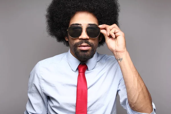 Black Man Glasses Posing — Stock Photo, Image