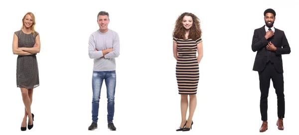 Conjunto Personas Multiétnicas Posando Sobre Fondo Blanco — Foto de Stock