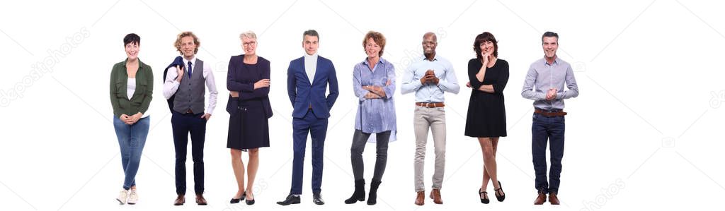 Set of multi-ethnic people is posing on white background