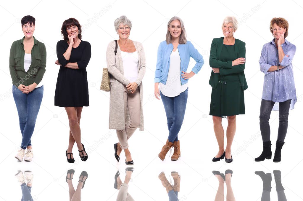 Caucasian women is posing on white background