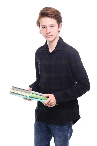 Beau Adolescent Garçon Avec Des Livres — Photo