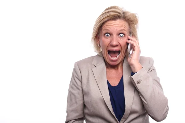 Vecchia Donna Caucasica Sta Parlando Sul Cellulare — Foto Stock