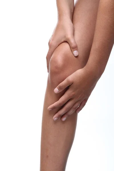 Young Girl Feeling Knee Pain — Stock Photo, Image