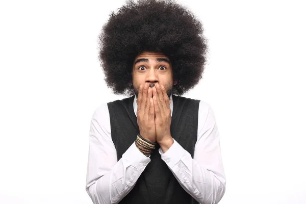 Emotionele Afro Zakenman Voor Een Witte Achtergrond — Stockfoto