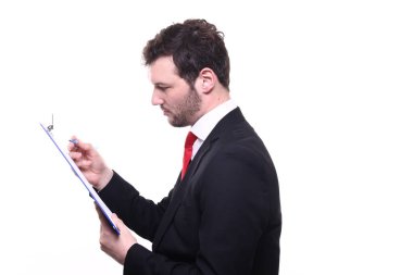 Beyaz işadamı not yazma