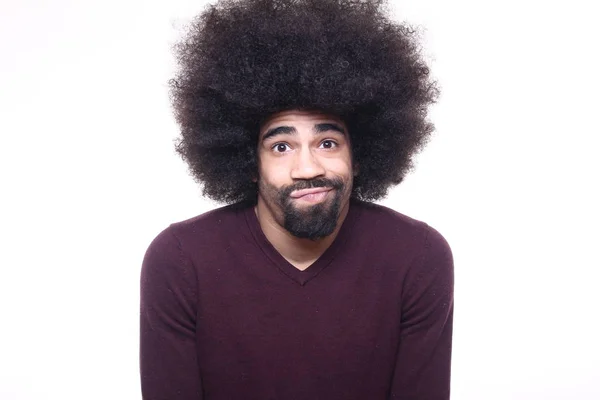Afro American Muž Pózuje Bílém Pozadí — Stock fotografie