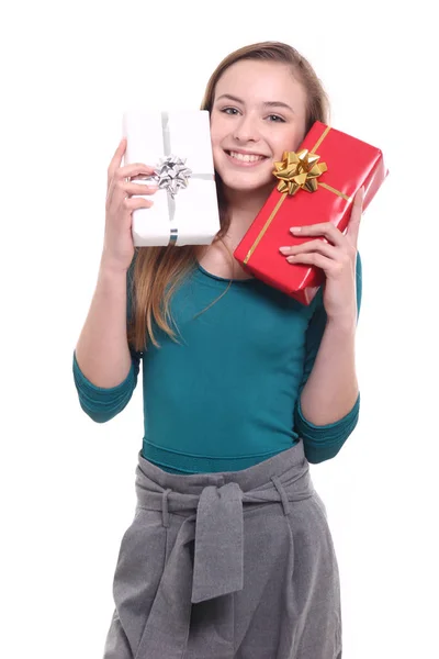 Hermosa Chica Con Regalos Vacaciones — Foto de Stock