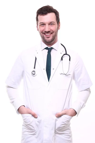 男性医師が聴診器で特別な制服を着て — ストック写真