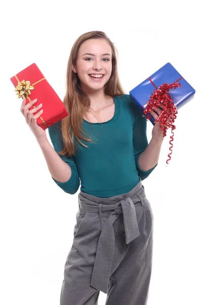 Hermosa Chica Con Regalos Vacaciones — Foto de Stock