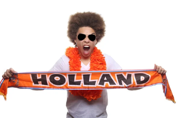 Black sport fan with Holland scarf