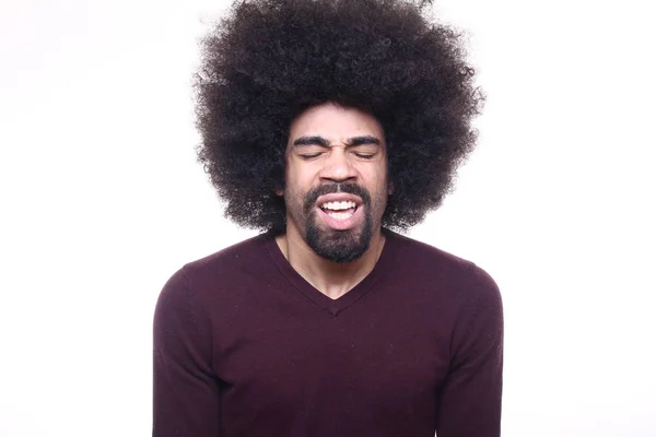 Afro American Člověk Zívá Bílém Pozadí — Stock fotografie