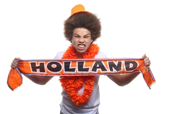 Schwarzer Sportfan Mit Hollandschal — Stockfoto