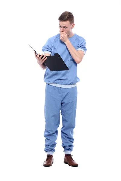 Maschio Medico Indossa Uniforme Speciale Con Appunti — Foto Stock