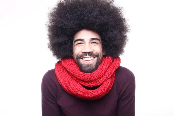Afro American Man Red Winter Scarf — Stock Photo, Image