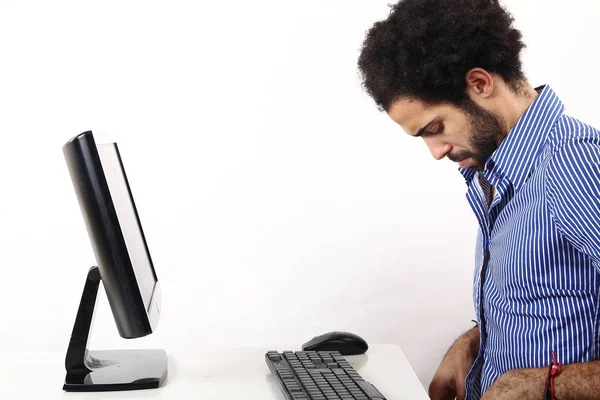 Black Businessman Working Computer — Stock Photo, Image