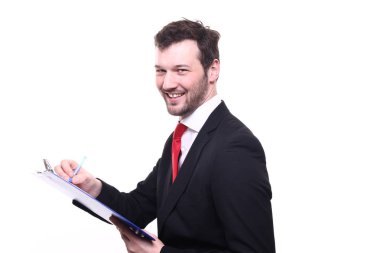 Beyaz işadamı not yazma