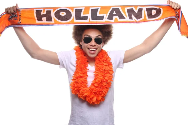 Schwarzer Sportfan Mit Hollandschal — Stockfoto