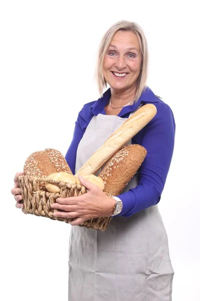 Cesto Donna Con Pane Diverso — Foto Stock