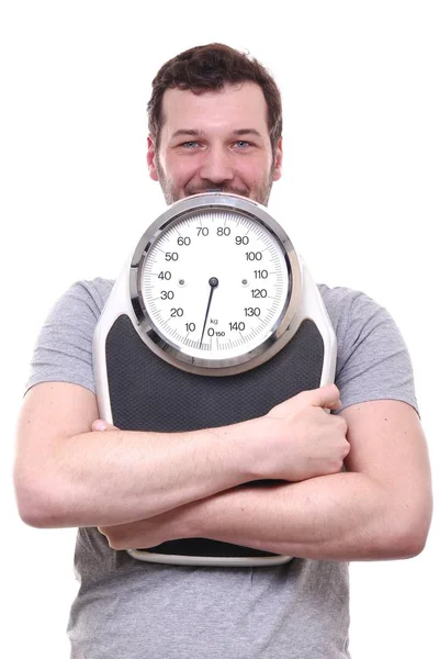 Caucasian Man Weight Scale — Stock Photo, Image